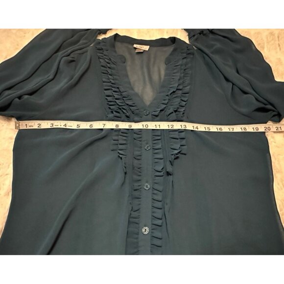 Worthington Brand Teal Blue Sheer Ruffled Blouse 100% Polyester Women's Size L - Picture 15 of 16